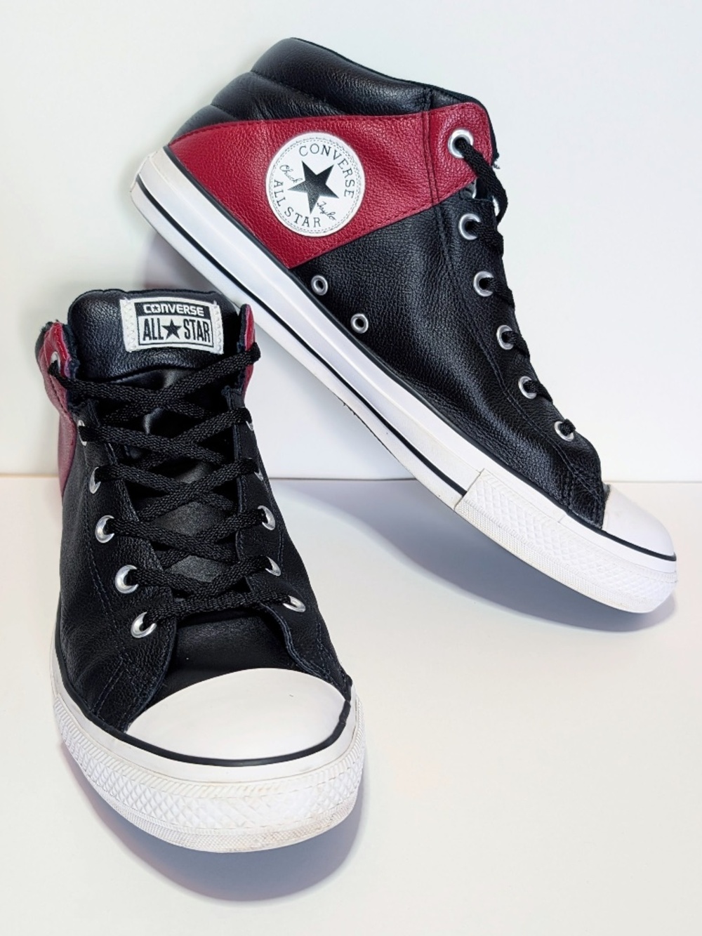 Converse Chuck Taylor All Star High Top Leather Black Red Men's 13